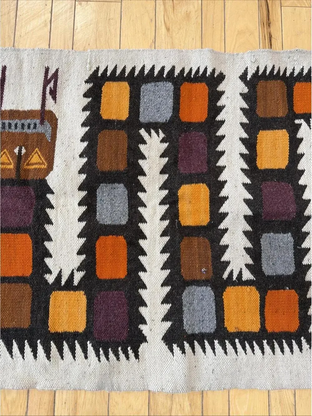 VTG Hand Woven Wool Rug Double Head Snake 46x28” Southwestern Rustic Lodge Ranch